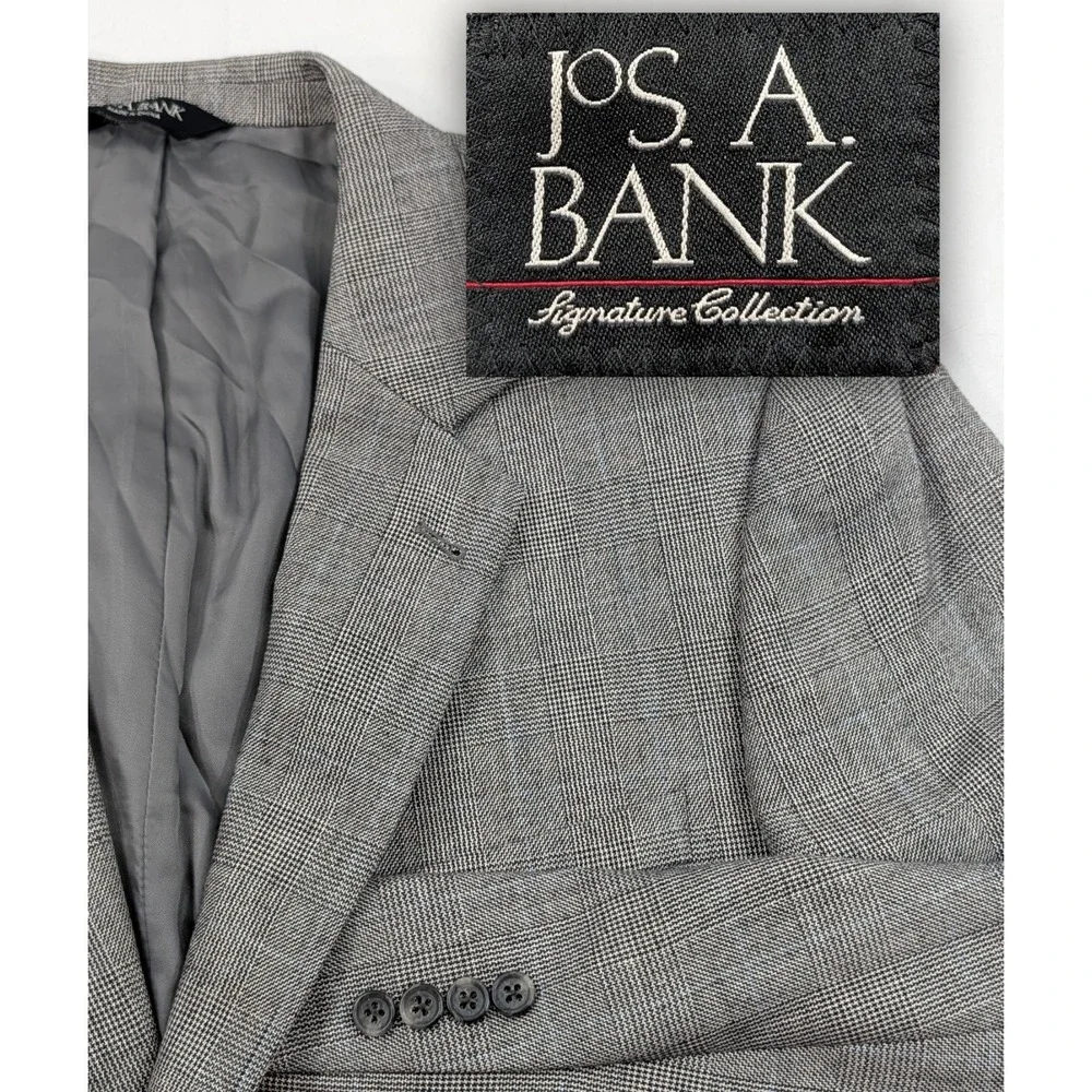Jos. A. Bank Blazer Coat‎ Suit Jacket Silk Camelhair Glenn Check Plaid 46L 50